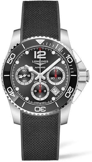 Longines HydroConquest Automatic Chronograph Stainless Steel Black Rubber Strap Black Dial Date Divers Mens Watch L3.783.4.56.9